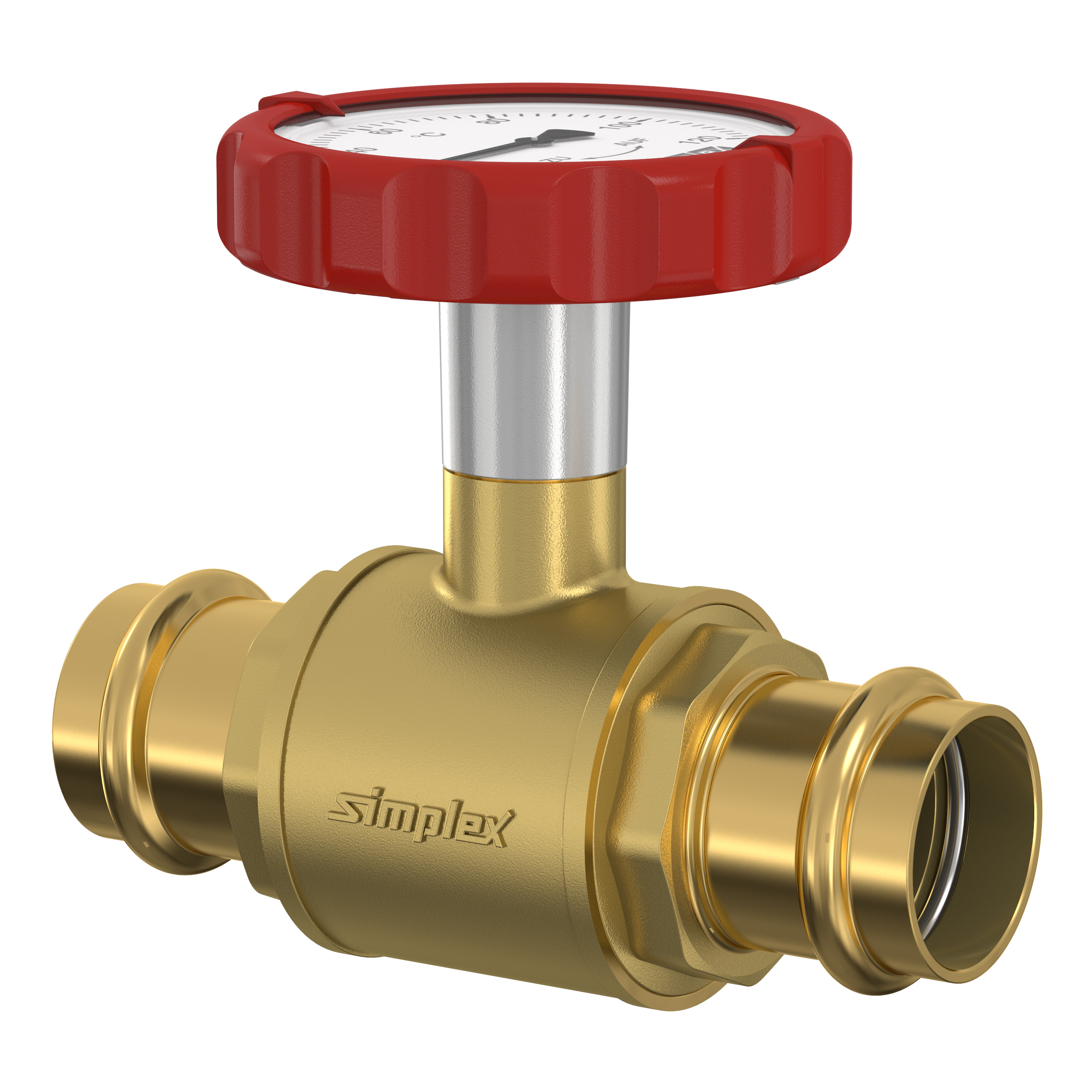 Socket Ball Valve with Press Connection and Red Thermometer Handle